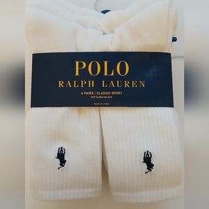 Polo Ralph Lauren Men’s Classic Sport Crew Socks 6‑Pk White/Navy Logo Size 10-13
